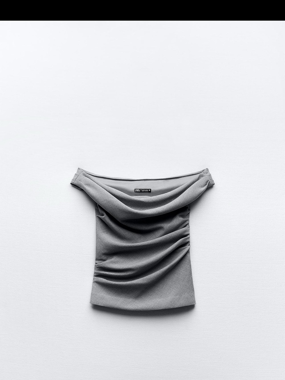 Zara Gray Off-Shoulder Ruched Crop Top